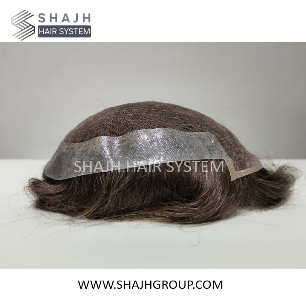 A8 - Men's Hair System French lace front, top and clear thin PU on the sides and back.