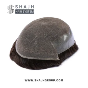 Q6 - Men’s hair system with a French lace top and clear PU on the sides and back.